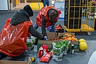 Die Freiwilligen konnten in den Messehallen 70 Tonnen frisches Obst und Gemüse zusammentragen. Quelle: THW/ Yannic Winkler